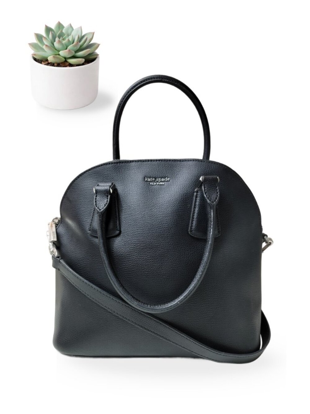 Kate Spade Sylvia Large Pebbled Leather Dome Satchel Crossbody Bag Black Purse